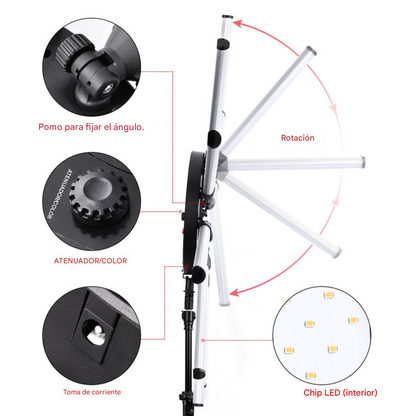 Luz de Anillo Estrella LED de 12 Brazos - Iluminación Profesional